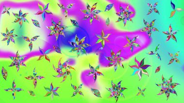 Yumuşak, yaz çiçekli arka plan. Çiçekli karalama şeklinde Raster çiçek deseni. Yeşil renkte çiçekler.