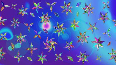 Parlak renkli çiçekleri ve mavi yaprakları olan harika bir çiçek deseni. Modern çiçek arkaplanı. Moda baskıları için zarif bir şablon. Halk stili.