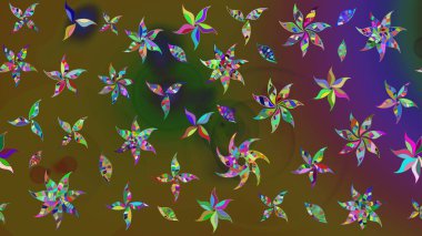 Düz Çiçek Elementleri Tasarımı. Taslak desenli, modaya uygun kumaş deseni. Raster illüstrasyonu. Şirin çiçek elementleri. Renkli Bahar Teması çizim şablonu.