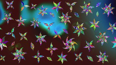 Şirin çiçekli eskiz deseni ve kahverengi renkli yapraklar, suluboya çiçek deseni, duvar kağıdı, kart veya kumaş için fayanslı. Raster illüstrasyonu.