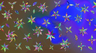 Çiçekli karalama şeklinde Raster çiçek deseni. Kahverengi renkli çiçekler. Yumuşak, bahar çiçekli arka plan.