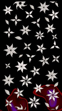 Raster illüstrasyonu. 3D çiçekler, eskiz. Siyah renklerde.