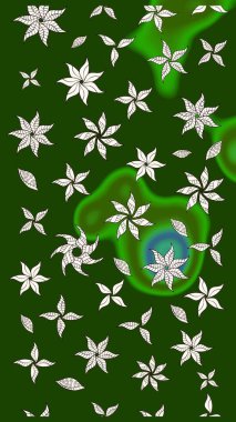 Raster illüstrasyonu. Yeşil yapraklı yabani çiçekler. Suluboya, elle çizilmiş. Taslak arkaplan deseni.