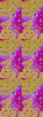 Düz Çiçek Elementleri Tasarım Raster illüstrasyonu. Sarı renkli çiçekler. Renkli Bahar temalı eskiz kalıbı. Çiçekli çiçek deseni, suluboya..