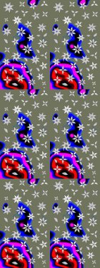 Çiçekli karalama şeklinde Raster çiçek deseni. Raster illüstrasyonu. Yumuşak, yeşil renkte bahar çiçekleri.