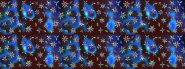 Suluboya çiçekli çiçek deseni. Raster illüstrasyonu. Mavi renkte Asya tekstili.