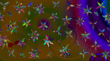 Kahverengi renkte çok kahverengi, zarif küçük çiçekler ve komik böcekler, raster desen, illüstrasyon.