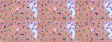 Düz Çiçek Elementleri Tasarım Raster illüstrasyonu. Renkli Bahar Teması eskiz kalıbı. Çiçek desenli eskiz. Tarafsız renklerde çiçekler.