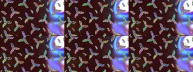 Arkaplanda soyut kar taneleri olan düz tasarım. Kar tanesi süsleme deseni. Kar taneleri deseni. Raster illüstrasyonu. Kar taneleri arkaplanı.