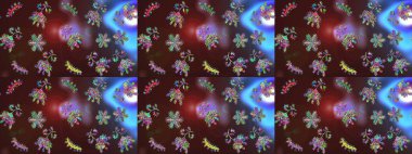 Retro tarzı, kış elementleri. Son moda kar taneleri ve elementler onun kartlarını gösteriyor. Modern soyut tasarım posteri, kapak, kahverengi, mor ve mavi renkli kart tasarımı. Kar taneleri tasarımı.