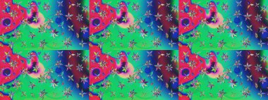 Bir sürü yeşil ve soyut çiçekli tropik eskiz deseni. Varicologreen Raster çizimi. Küçük çiçekte sevimli çiçek deseni var..