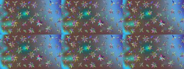 Mavi renkte etnik çiçeklerle süslenmiş zarif bir eskiz. Raster Çiçek İllüstrasyonu güzel tekstil..