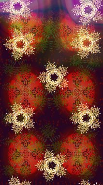 Raster illüstrasyonu. Bokeh kahverengi, kırmızı, portakal ve kar taneleriyle dekoratif Noel arkaplanı.