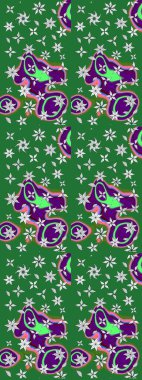 Düz Çiçek Elementleri Tasarımı. Yeşil renkli çiçekler. Renkli Bahar Teması eskiz kalıbı. Sevimli çiçek raster deseni.