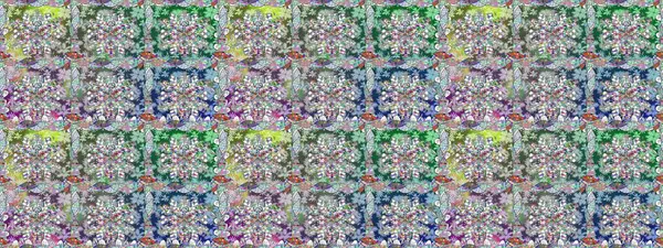 Raster - stok. Kusursuz bir arka plan modeli. Yapraklı çiçekler ve doğal renklerde papatya çiçekleri..