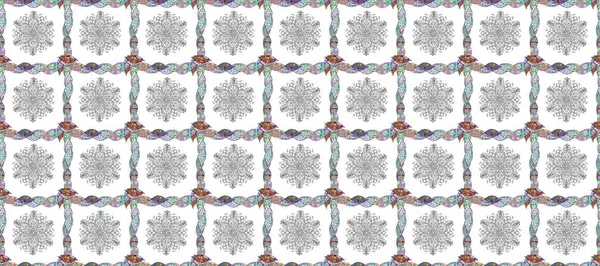 Süslü kumaş desenli kusursuz çiçek deseni. Renkli Bahar Temalı Kusursuz Arkaplan. Düz Çiçek Elementleri Tasarımı.