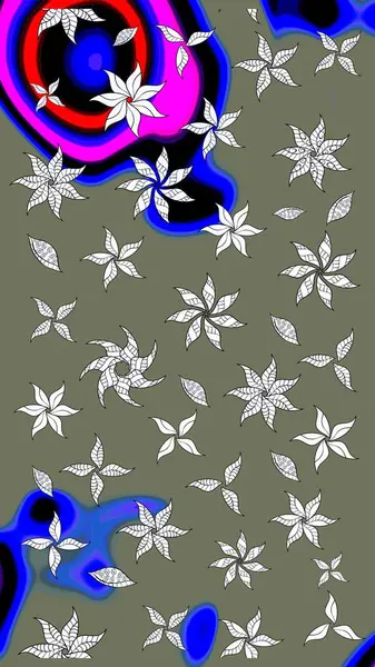 Bir sürü yeşil ve soyut çiçekli tropik eskiz deseni. Varicologreen Raster çizimi. Küçük çiçekte sevimli çiçek deseni var..