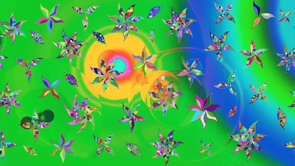 Kumaş desenli papatya çiçeği detayı. Yeşil renkte çiçekler.