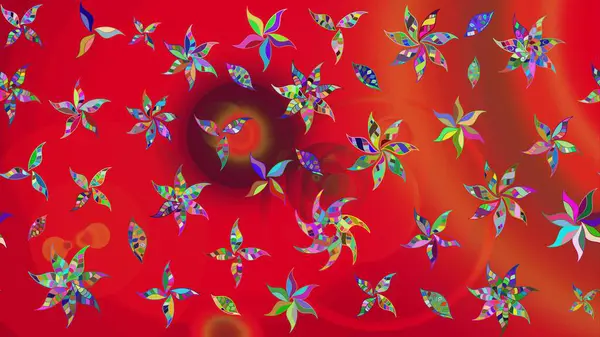 Kırmızı renkte çiçekler. Şirin çiçek elementleri. Robot resim. Raster illüstrasyonu.