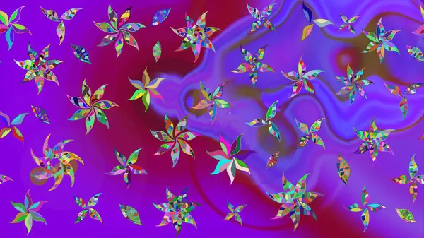 Raster Floral Illustration, Asyalı tekstil. Mor renkli etnik çiçeklerle zarif bir eskiz deseni..