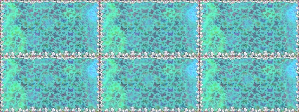 Basit Kadınsı Kart, Davetiye, Yazdırma Kalıbı. Güzel Kelebek Siluetleriyle Moda Dekorasyonu. Kelebeklerle dolu yaz arkaplanı mavi ve yeşil renkler. Güveli Raster Arkaplanı.