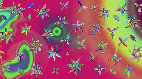 Şirin çiçekli eskiz deseni ve pembe renkli yapraklar, suluboya çiçek deseni, duvar kağıdı, kart veya kumaş için fayanslı. Raster illüstrasyonu.