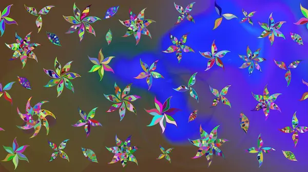 Çiçekli karalama şeklinde Raster çiçek deseni. Kahverengi renkli çiçekler. Yumuşak, bahar çiçekli arka plan.