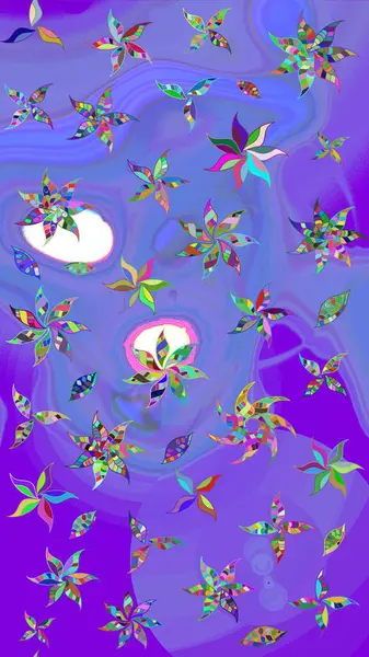 Raster düz çiçek çizim deseni. Mor renkli çiçekler. Tasarım hediye paketi, tebrik kartları, posterler ve afiş tasarımı.