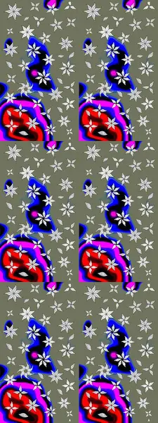 Çiçekli karalama şeklinde Raster çiçek deseni. Raster illüstrasyonu. Yumuşak, yeşil renkte bahar çiçekleri.