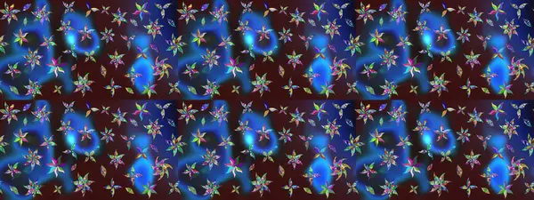 Suluboya çiçekli çiçek deseni. Raster illüstrasyonu. Mavi renkte Asya tekstili.