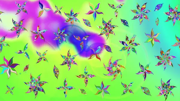 Küçük çiçekteki sevimli çiçek deseni. Yeşil renkte çiçekler.