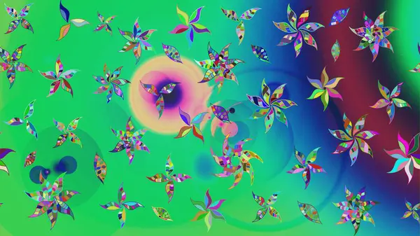 Düz Çiçek Elementleri Tasarımı. Renkli Bahar Teması eskiz kalıbı. Raster Modaya uygun kumaş deseni. Yeşil renkli şirin çiçek deseni.