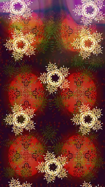 Raster illüstrasyonu. Bokeh kahverengi, kırmızı, portakal ve kar taneleriyle dekoratif Noel arkaplanı.