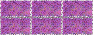 Kusursuz. Raster illüstrasyonu. Kağıt, kumaş ve ambalaj için uygun. Kart, baskı ve davetiye için basit kadınsı bir model. Menekşe ve mor arka planda renkli kelebek koleksiyonu.