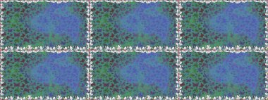 Giysi tarzı için mavi ve yeşil arka planda dekorasyon. Tasarım için Raster Kelebekleri. Raster illüstrasyonu. Farklı renkte kelebeklerden kusursuz. Fantezi renkli resimler koleksiyonu.