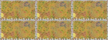 Kelebeklerin kusursuz arka planı. Raster. Kumaş, kağıt ve ambalaj için uygun. Güzel renkli kelebekler kaotik bir şekilde sarı renklerde uçarlar. Uçan güvelerle kusursuz çok renkli arkaplan