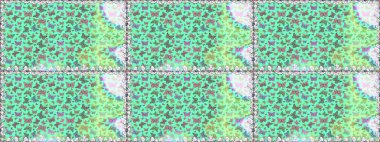 Raster. Mavi ve yeşil renklerle ilgili kusursuz çiçek desenli arka plan. Duvar kağıtları, web sayfası geçmişi, yüzey dokuları, tekstil için mükemmel. Resimler tropikal kelebeklerle birlikte.