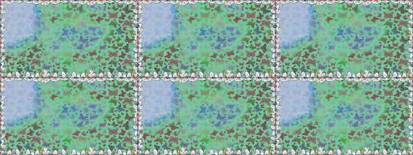 Yeşil ve mavi renklerde Raster Arkaplan. Güzel Kelebek Siluetleriyle Moda Dekorasyonu. Renkli Kelebeklerle Bahar Arkaplanı. Kart, Davetiye, Yazdırma İçin Şirin Kadınsı Desen.