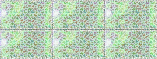 Kusursuz. Kelebek deseni. Kumaş, tekstil, baskı ve davetiye örnekleri. Raster. Tarafsız ve yeşil arkaplan.