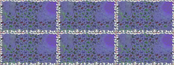 Raster Kelebekleri deseni. Tropikal kelebeklerle birlikte mor ve mavi renkli resimler. Duvar kağıtları, web sayfası geçmişi, yüzey dokuları, tekstil için mükemmel. Soyut, kusursuz arkaplan.