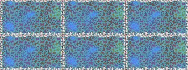 Raster. Kusursuz desen. Web sayfası geçmişleri, duvar kağıtları, tekstil ve yüzey dokuları için mükemmel. Mavi ve kahverengi arka planda suluboya kelebekler. Raster illüstrasyonu.