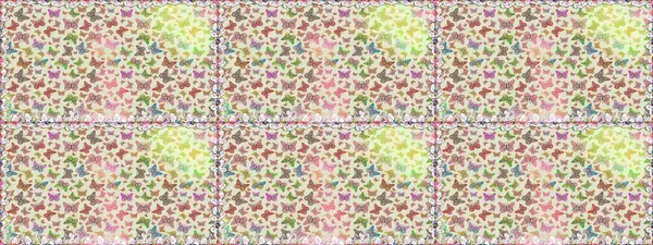 Raster. Gri ve bej renkli arka planda kelebekler. Kağıt, kumaş ve ambalaj için uygun. Kusursuz desen.