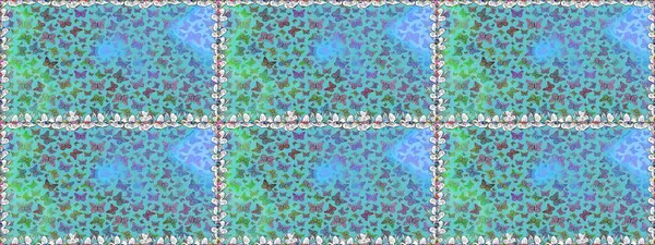 Soyut, pürüzsüz bir arkaplan. Duvar kağıtları, web sayfası geçmişi, yüzey dokuları, tekstil için mükemmel. Mavi ve yeşil renkli resimler tropikal kelebeklerle birlikte. Raster kelebekleri deseni.