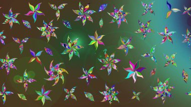 Yeşil renkli çiçekler. Tropik çiçek desenleri. Raster illüstrasyonu.