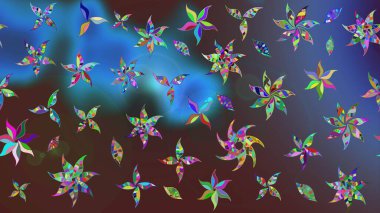 Raster deseni. Bahar çiçekleri dallı desen, mavi renkler çiçekli siluet.