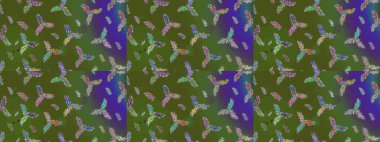 Kar Tanesi Mozaik ikonu. Düz dizayn. Yeşil, mor ve mavi siluet kar tanesi işareti. Grafiksel element dekorasyonu. Raster illüstrasyonu. Sembol kışı, donmuş, Noel, yeni yıl tatili.