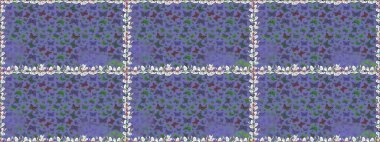 Raster illüstrasyonu. Güzel bir kumaş tasarımı. Dekoratif el çizimi kelebekler. Mor ve mavi renkte resim.