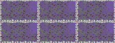 Raster illüstrasyonu. Renkli kelebeklerin kusursuz arka planı. Giysi tasarımı için mor ve nötr arkaplan üzerine dekorasyon.