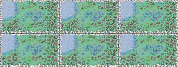 Yeşil ve mavi renklerde Raster Arkaplan. Güzel Kelebek Siluetleriyle Moda Dekorasyonu. Renkli Kelebeklerle Bahar Arkaplanı. Kart, Davetiye, Yazdırma İçin Şirin Kadınsı Desen.