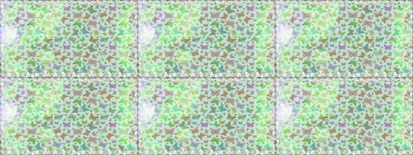 Kusursuz. Kelebek deseni. Kumaş, tekstil, baskı ve davetiye örnekleri. Raster. Tarafsız ve yeşil arkaplan.